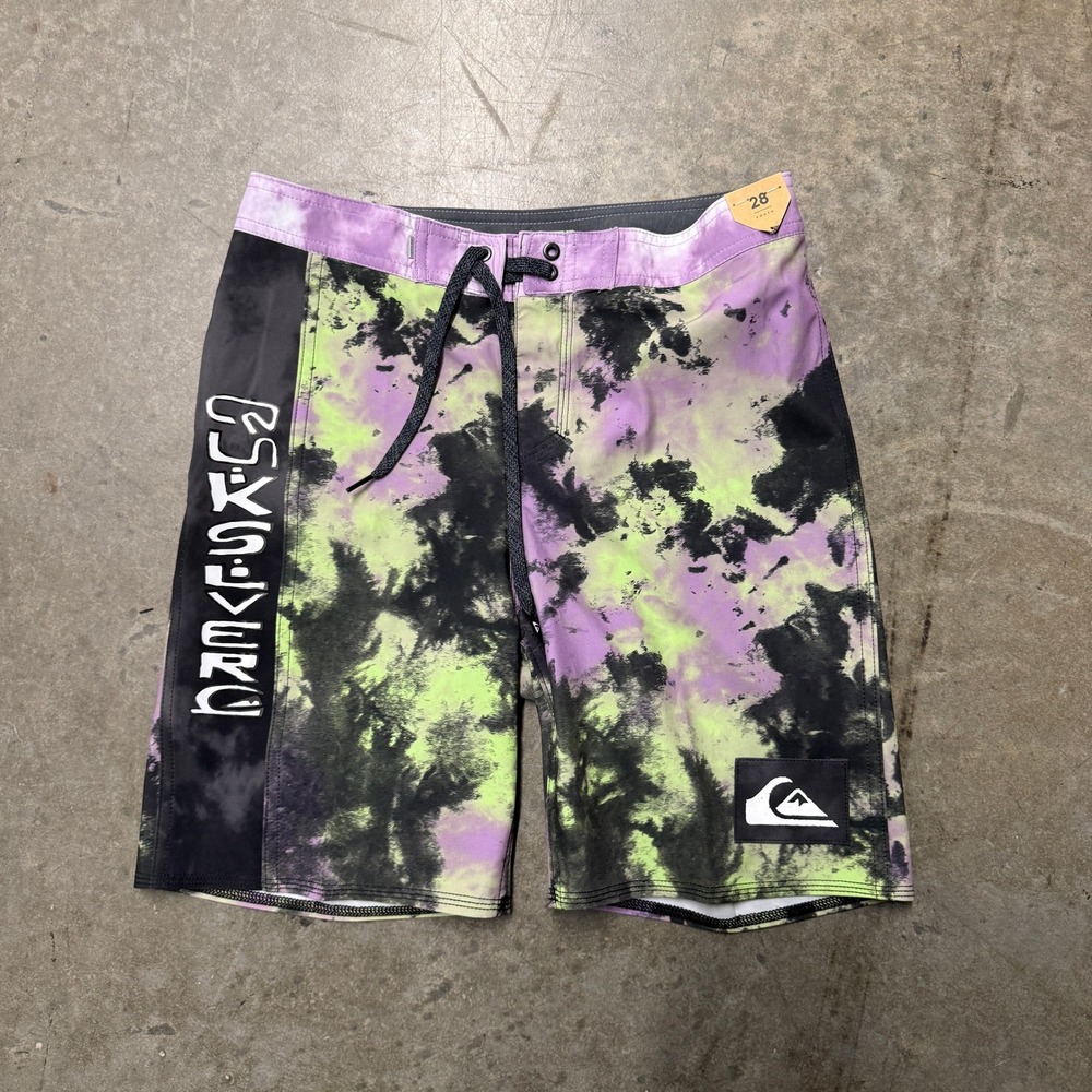 Quiksilver Highline Board Shorts Mens 28 Youth Tie Dye Purple Green Swim Trunks